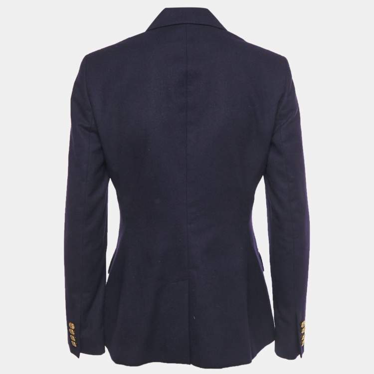 Pre Owned Polo Ralph Lauren Navy Blue Embroidered Wool Single Breasted Blazer M 