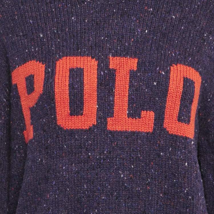 Pre Owned Polo Ralph Lauren Purple Logo Intarsia Wool Knit Sweater S