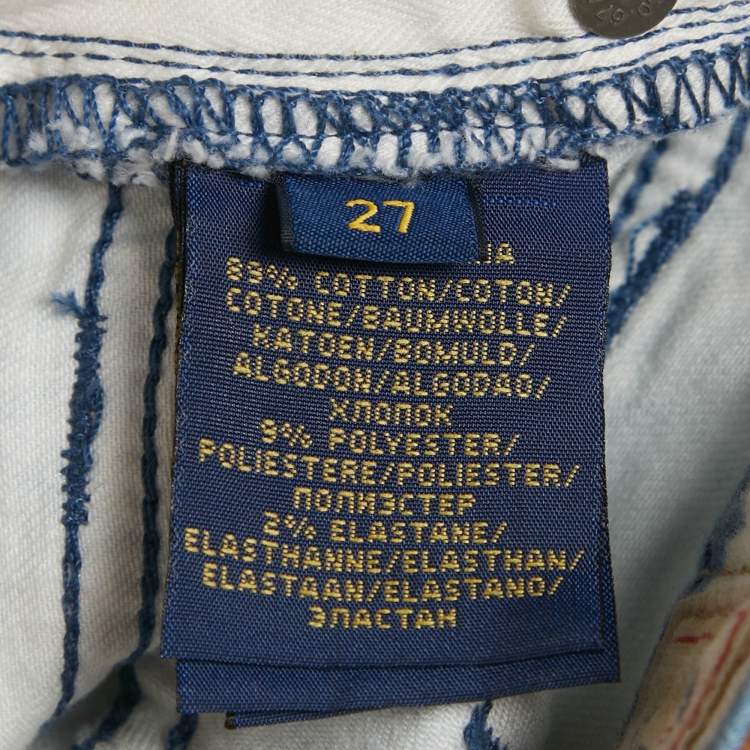 Pre Owned Polo Ralph Lauren Blue Floral Print Denim Tompkins Skinny Jeans S/Waist 28"