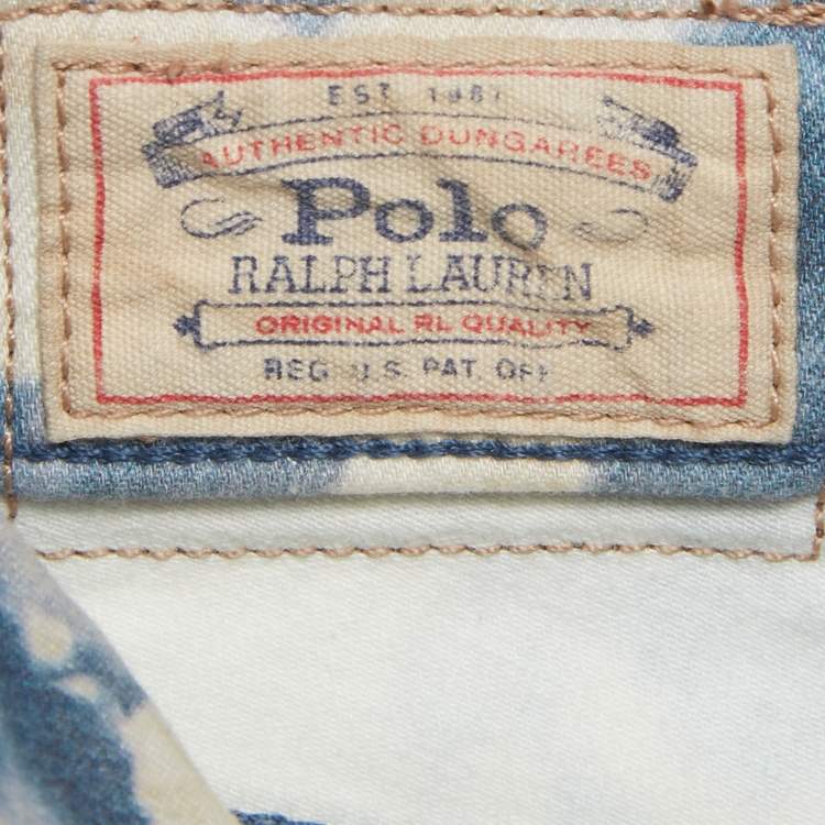 Pre Owned Polo Ralph Lauren Blue Floral Print Denim Tompkins Skinny Jeans S/Waist 28"