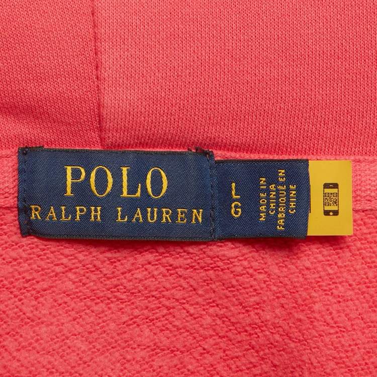 Pre Owned Polo Ralph Lauren Pink Logo Embroidered Cotton Blend Hoodie L