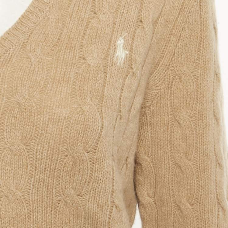 Pre Owned Polo Ralph Lauren Brown Cable Knit V-Neck Sweater L