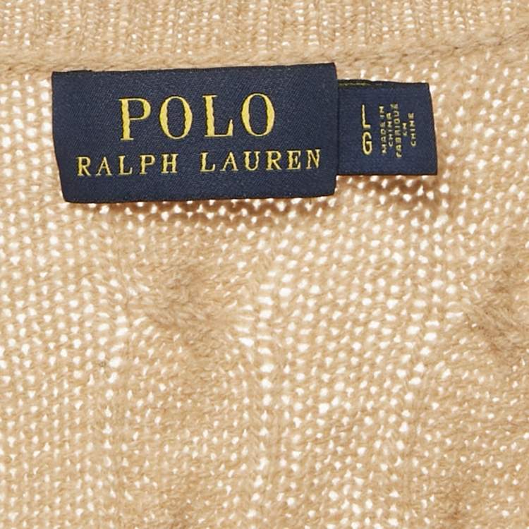 Pre Owned Polo Ralph Lauren Brown Cable Knit V-Neck Sweater L