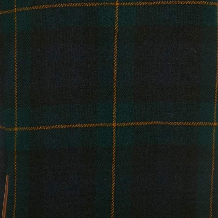 Pre Owned Polo Ralph Lauren Green /Navy Blue Plaid Leather Trim Mini Dress L