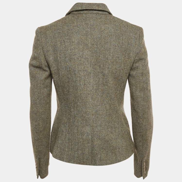 Pre Owned Polo Ralph Lauren Green Patterned Wool Single Breasted Blazer M