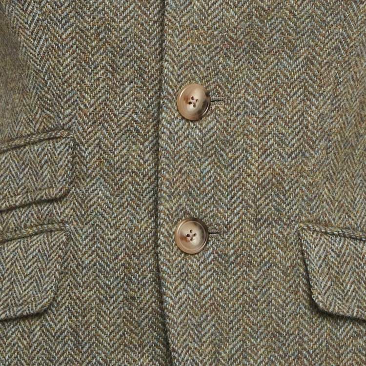 Pre Owned Polo Ralph Lauren Green Patterned Wool Single Breasted Blazer M