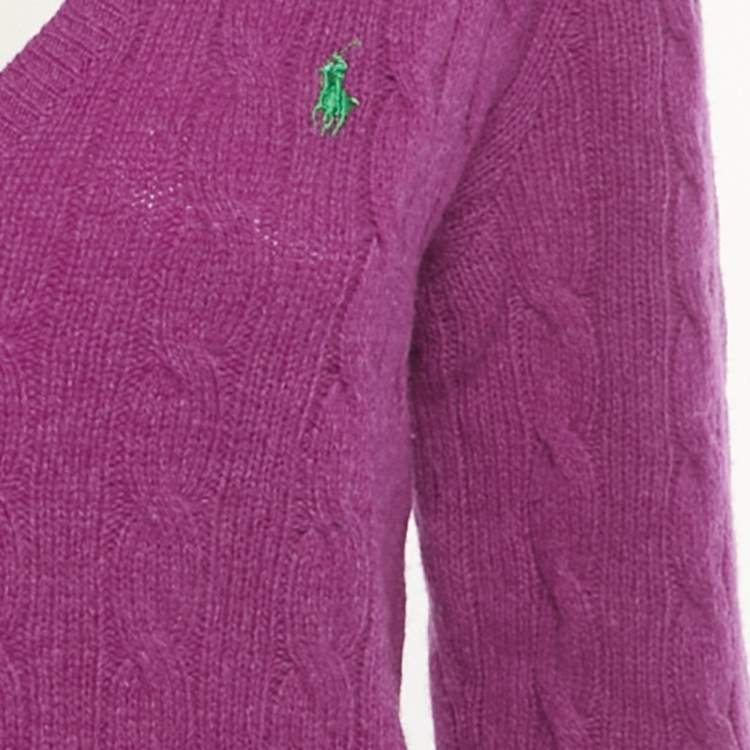 Pre Owned Polo Ralph Lauren Purple Logo Embroidered Cable Knit Sweater M  