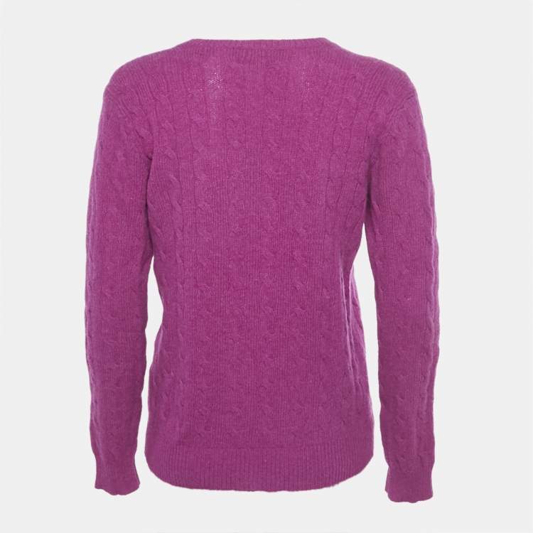 Pre Owned Polo Ralph Lauren Purple Logo Embroidered Cable Knit Sweater M  