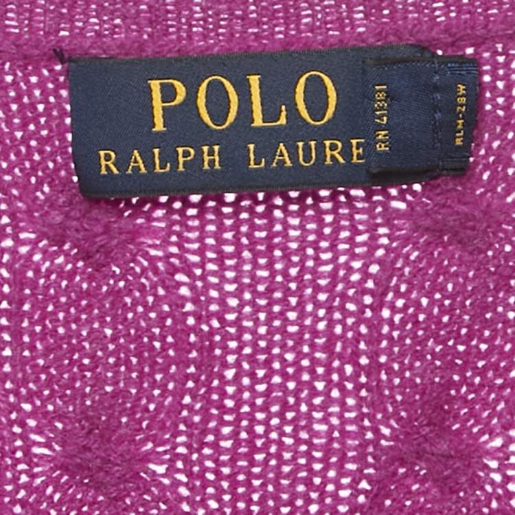 Pre Owned Polo Ralph Lauren Purple Logo Embroidered Cable Knit Sweater M  