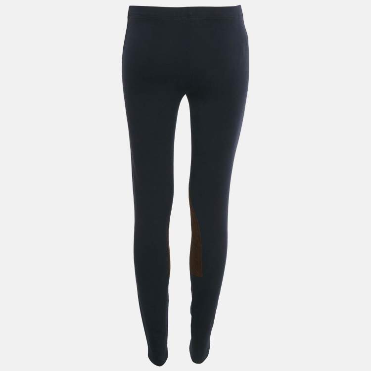 Pre Owned Polo Ralph Lauren Navy Blue Suede Trim Jersey Leggings M