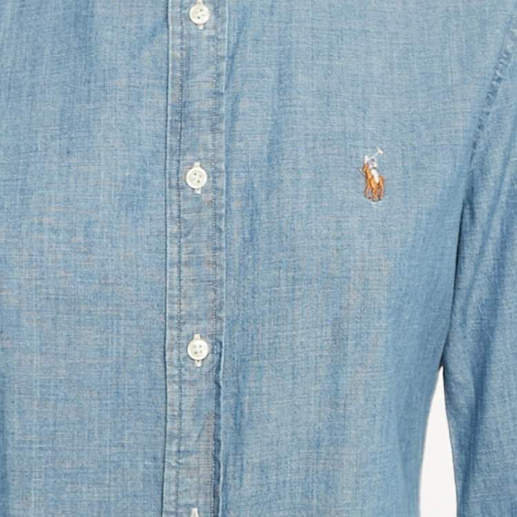 Pre Owned Polo Ralph Lauren Blue Chambray Slim Fit Shirt M