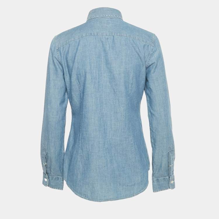 Pre Owned Polo Ralph Lauren Blue Chambray Slim Fit Shirt M