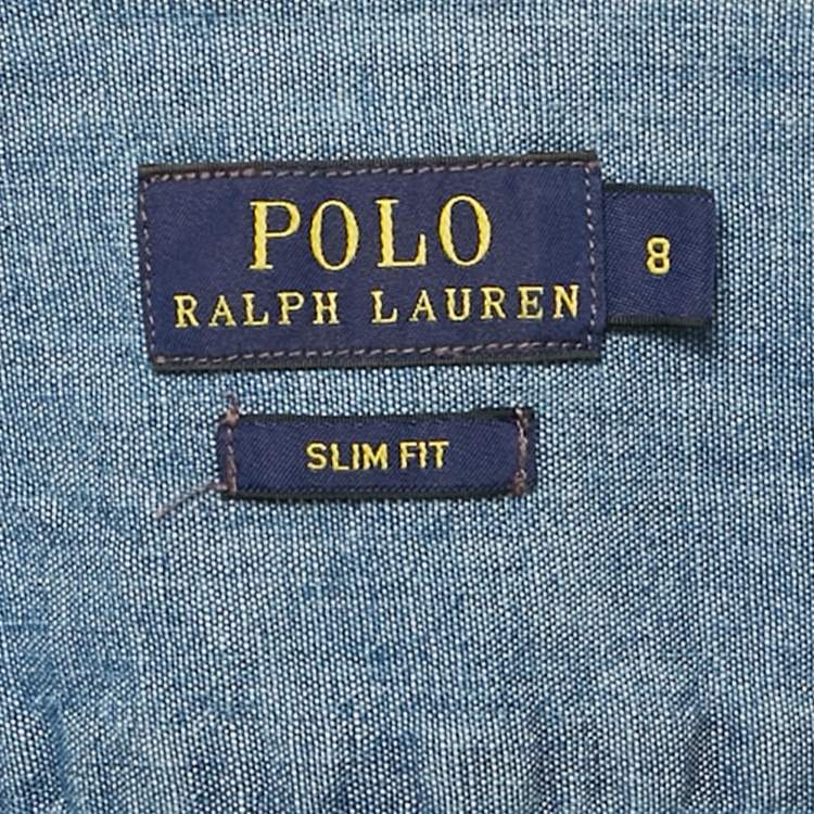 Pre Owned Polo Ralph Lauren Blue Chambray Slim Fit Shirt M