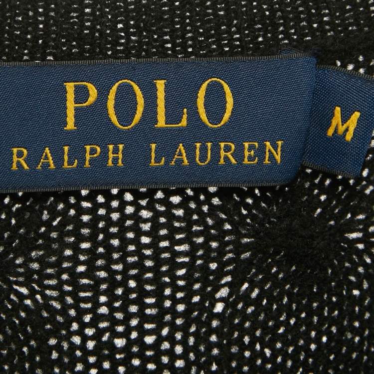 Pre Owned Polo Ralph Lauren Black Cable Knit V-Neck Sweater M