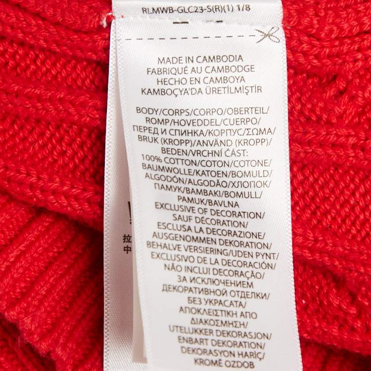 Pre Owned Polo Ralph Lauren Red Cable Knit V-Neck Sweater L