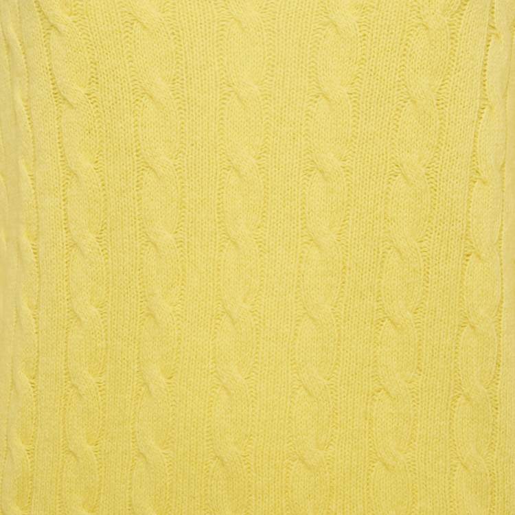 Pre Owned Polo Ralph Lauren Yellow Logo Embroidered Cable Knit Sweater L