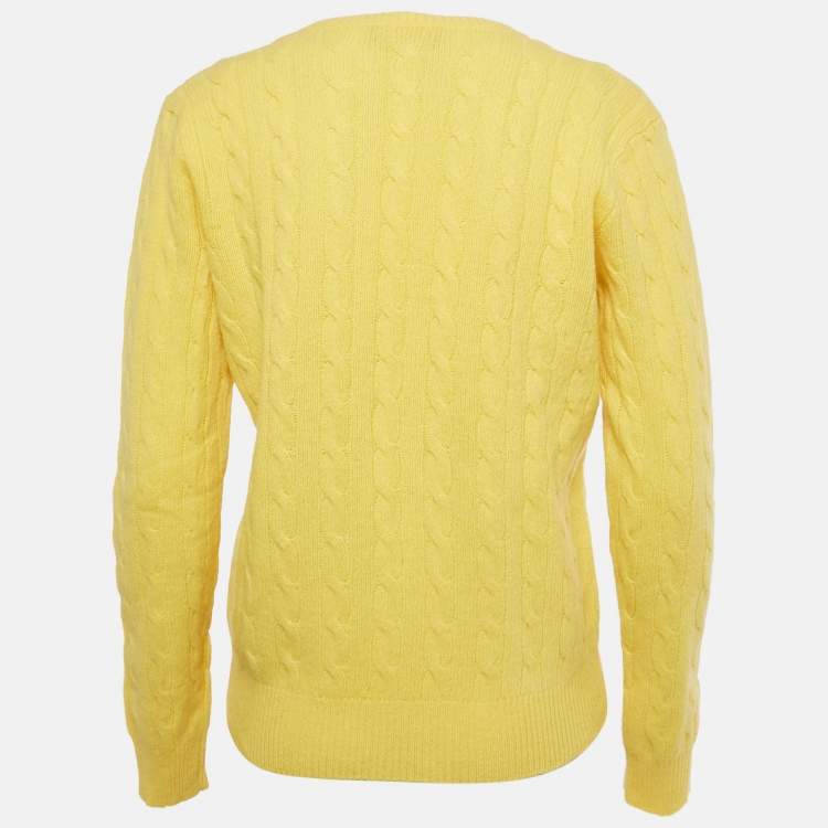 Pre Owned Polo Ralph Lauren Yellow Logo Embroidered Cable Knit Sweater L