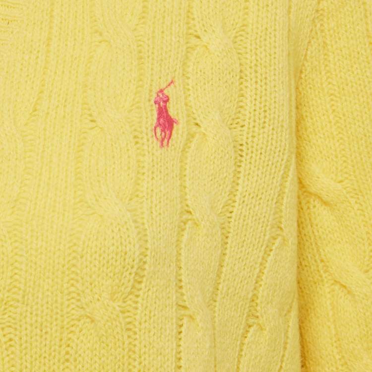 Pre Owned Polo Ralph Lauren Yellow Logo Embroidered Cable Knit Sweater L