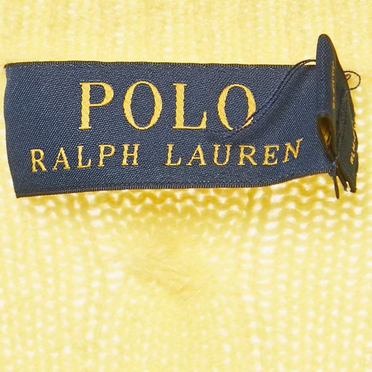 Pre Owned Polo Ralph Lauren Yellow Logo Embroidered Cable Knit Sweater L