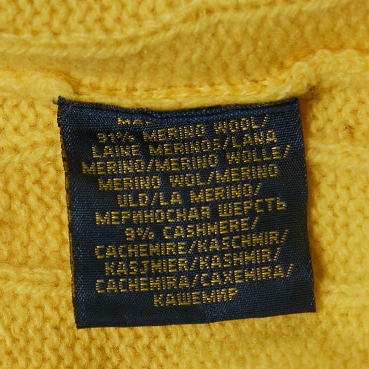 Pre Owned Polo Ralph Lauren Yellow Logo Embroidered Cable Knit Sweater L
