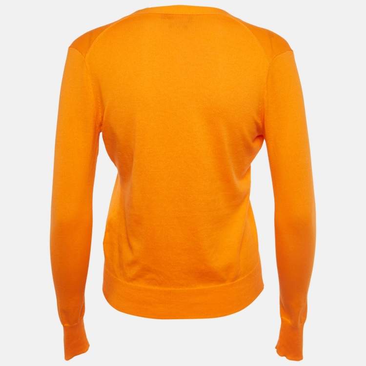 Pre Owned Polo Ralph Lauren Orange Cotton Knit Cardigan XS