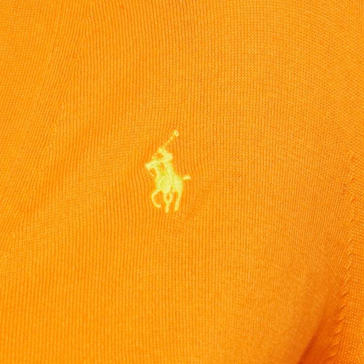 Pre Owned Polo Ralph Lauren Orange Cotton Knit Cardigan XS