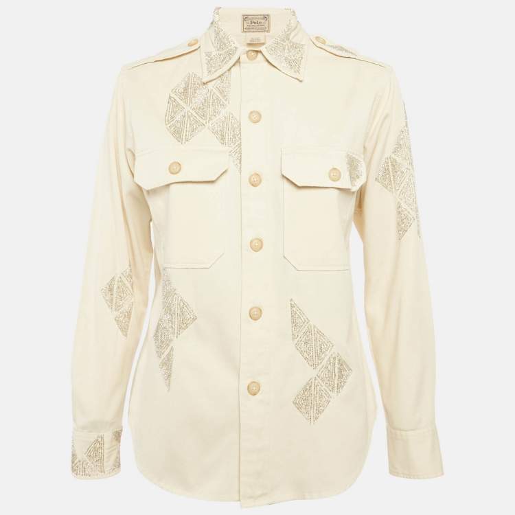 Pre Owned Polo Ralph Lauren Beige Beaded Gabardine Jacket XS