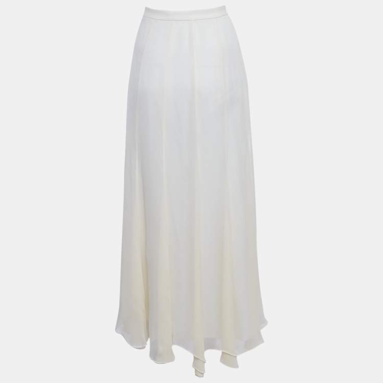 Pre Owned Polo Ralph Lauren Cream Chiffon Flared Maxi Skirt M