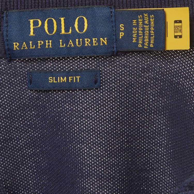 Pre Owned Polo Ralph Lauren Navy Blue Pique Slim-Fit Polo T-Shirt S