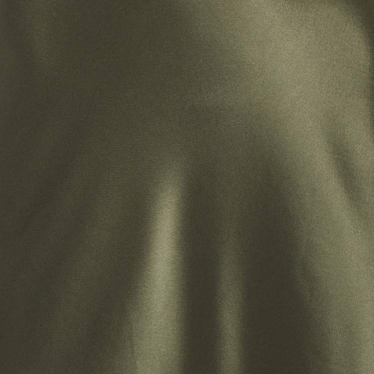 Pre Owned Polo Ralph Lauren Green Satin Midi Skirt S