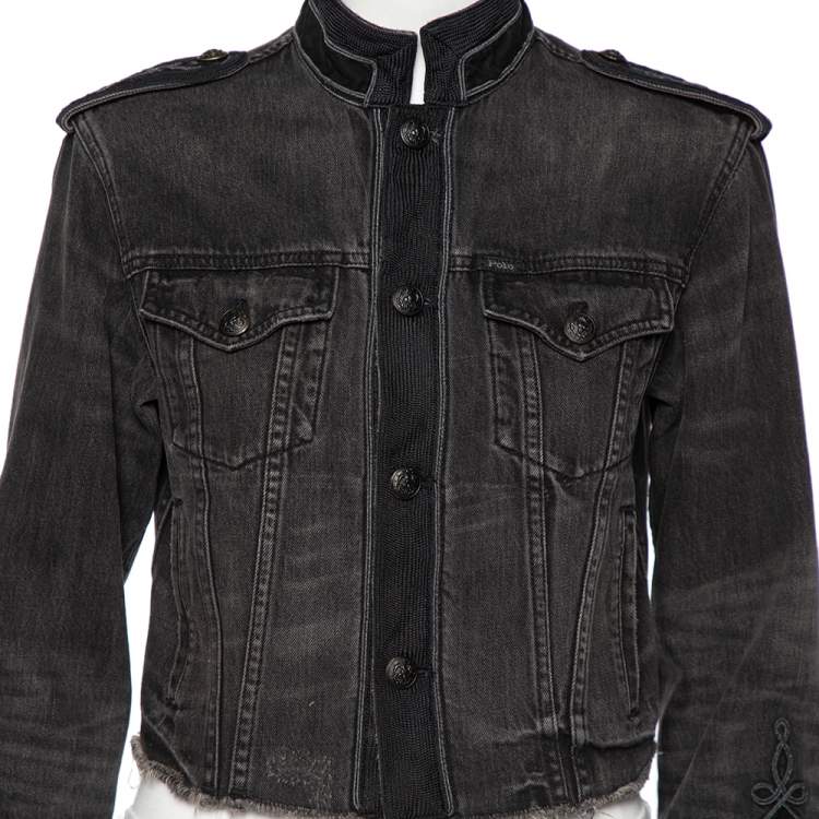 Pre Owned Polo Ralph Lauren Charcoal Grey Denim Cropped Military Jacket S