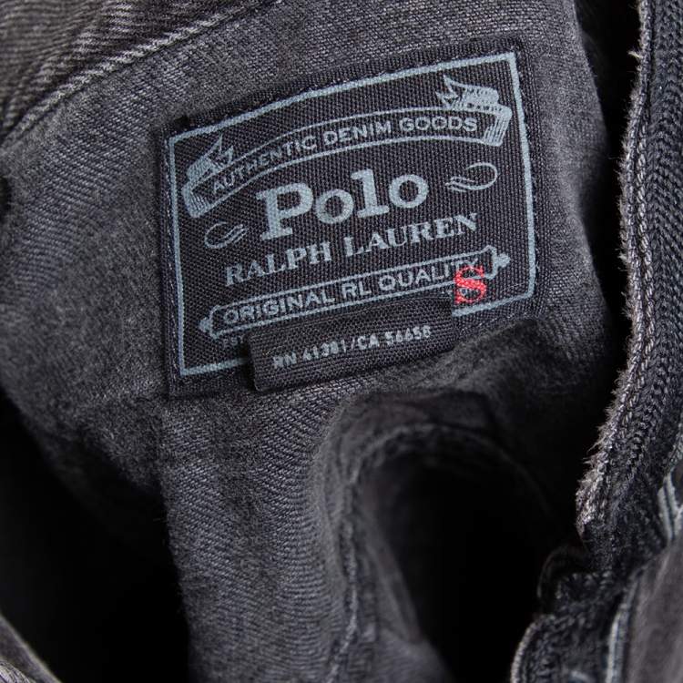 Pre Owned Polo Ralph Lauren Charcoal Grey Denim Cropped Military Jacket S