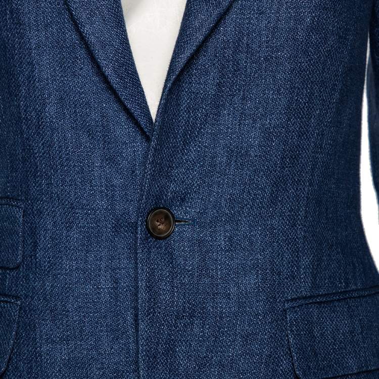 Pre Owned Polo Ralph Lauren Indigo Blue Linen Button Front Blazer S