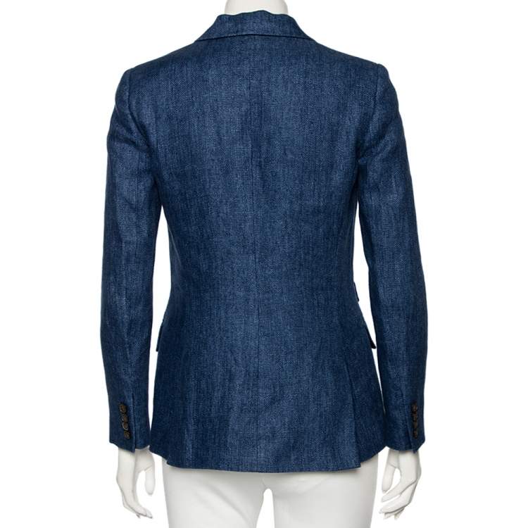 Pre Owned Polo Ralph Lauren Indigo Blue Linen Button Front Blazer S