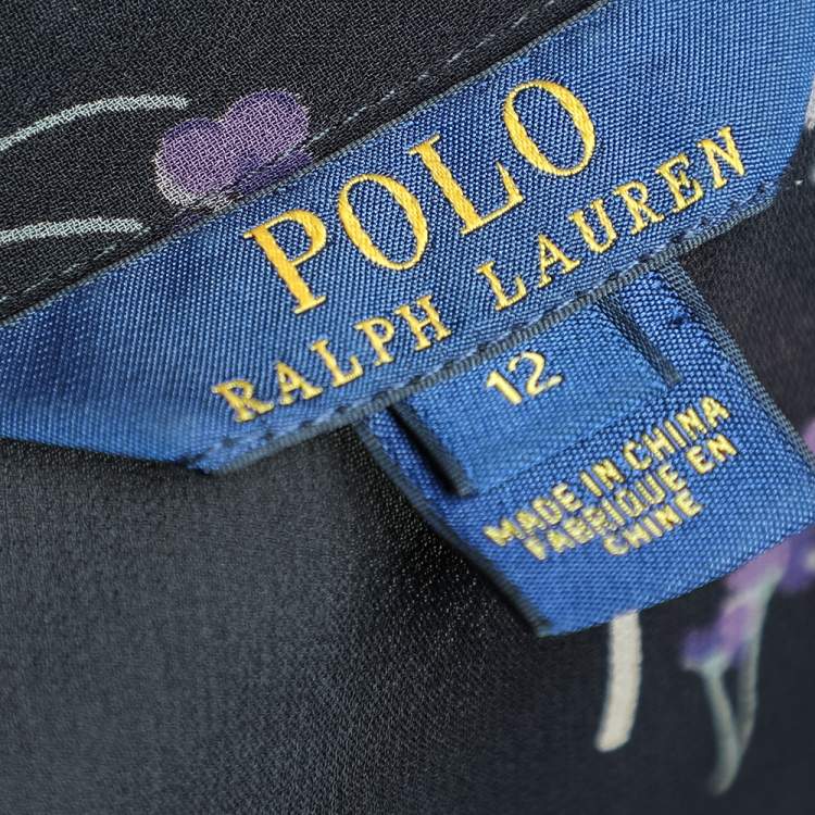 Pre Owned Polo Ralph Lauren Black Floral Printed Chiffon Tunic M