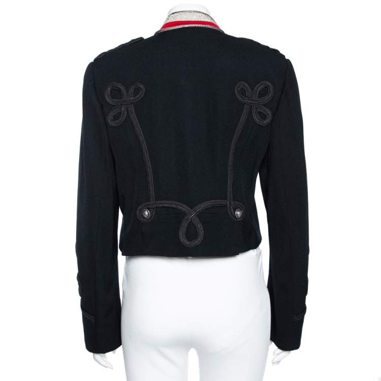 Pre Owned Polo Ralph Lauren Black Wool Embroidered Cropped Military Jacket XL