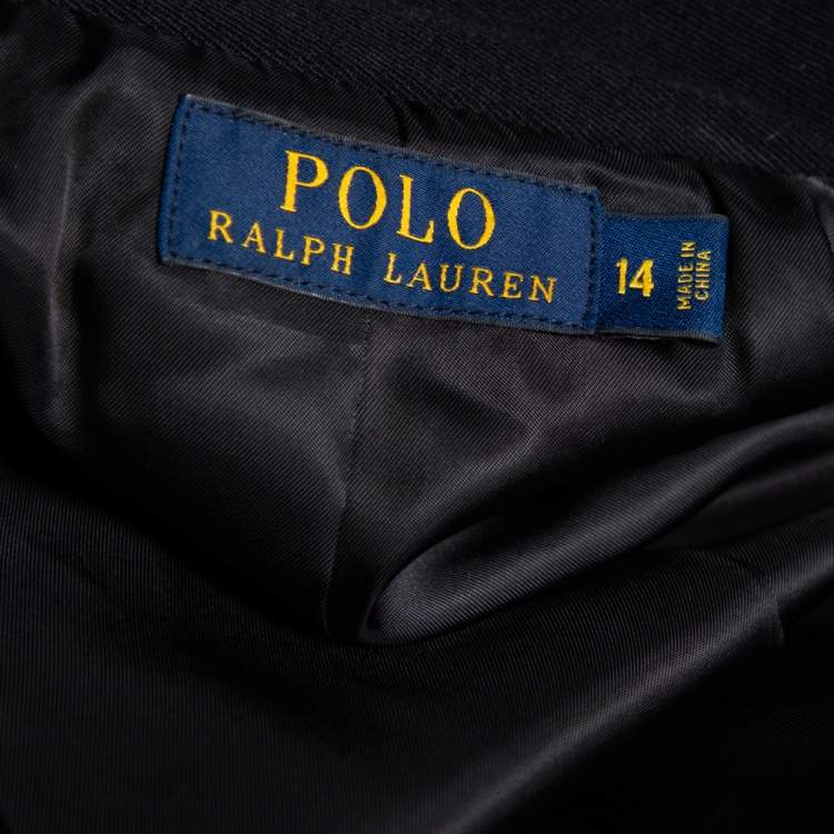 Pre Owned Polo Ralph Lauren Black Wool Embroidered Cropped Military Jacket XL