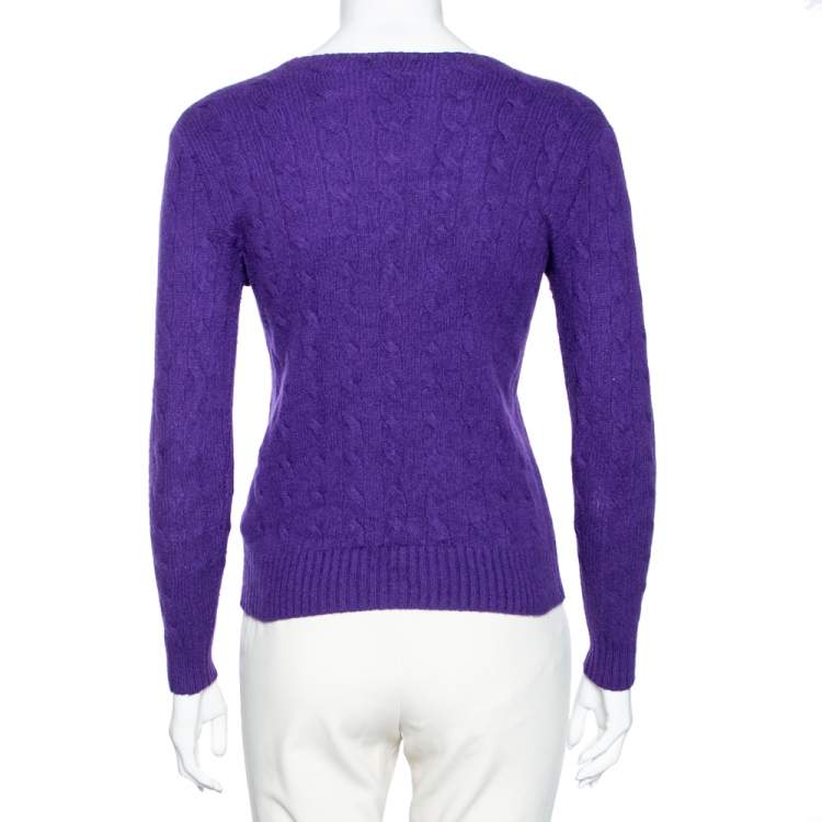 Pre Owned Polo Ralph Lauren Purple Cable Knit Wool Long Sleeve Sweater M