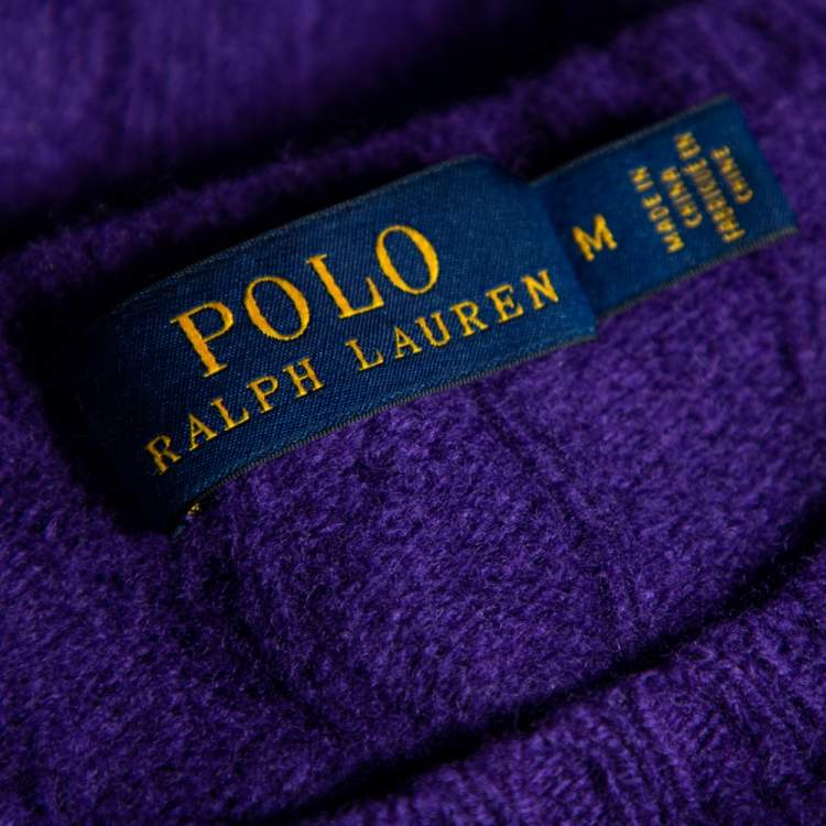 Pre Owned Polo Ralph Lauren Purple Cable Knit Wool Long Sleeve Sweater M