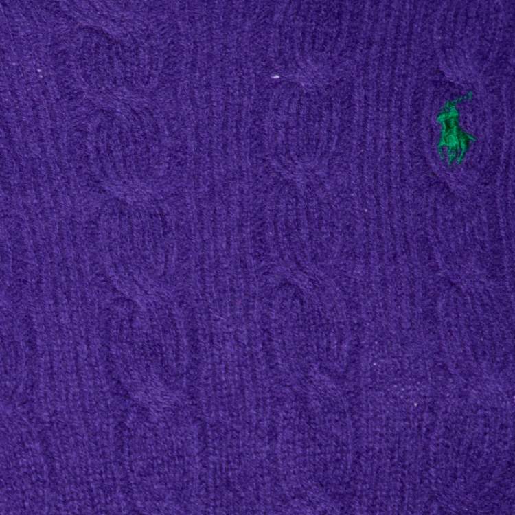 Pre Owned Polo Ralph Lauren Purple Cable Knit Wool Long Sleeve Sweater M
