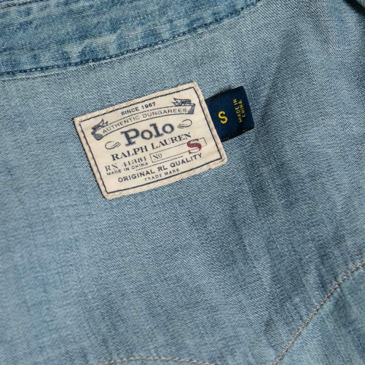 Pre Owned Polo Ralph Lauren Blue Denim Distressed Shirt S