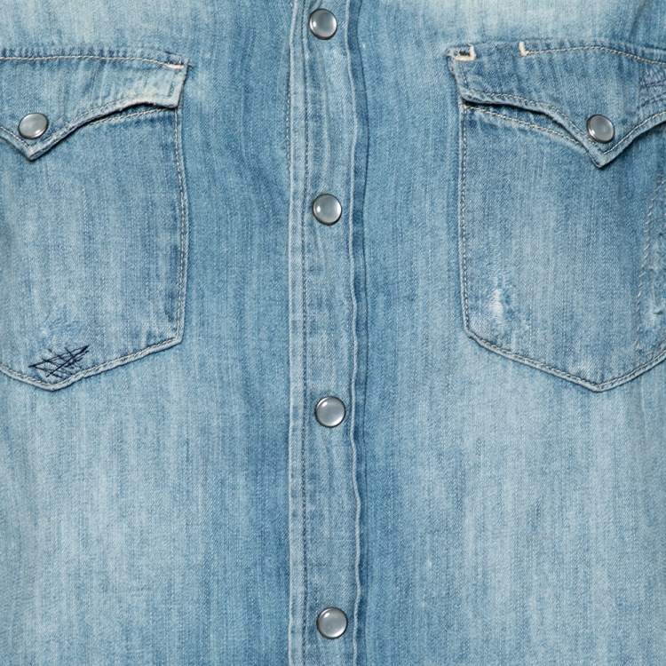 Pre Owned Polo Ralph Lauren Blue Denim Distressed Shirt S