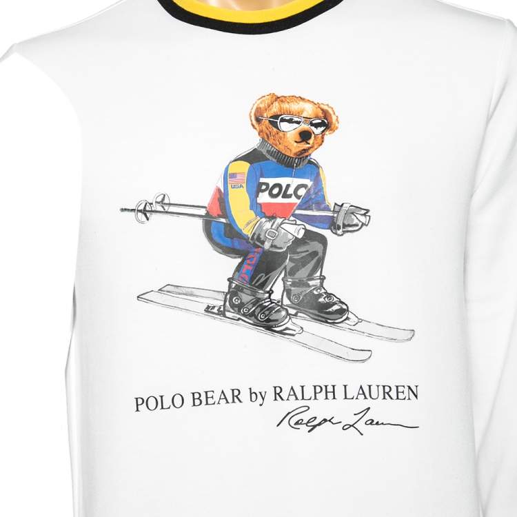 Pre Owned Polo Ralph Lauren White Knit Ski Bear Print Crewneck Sweatshirt S