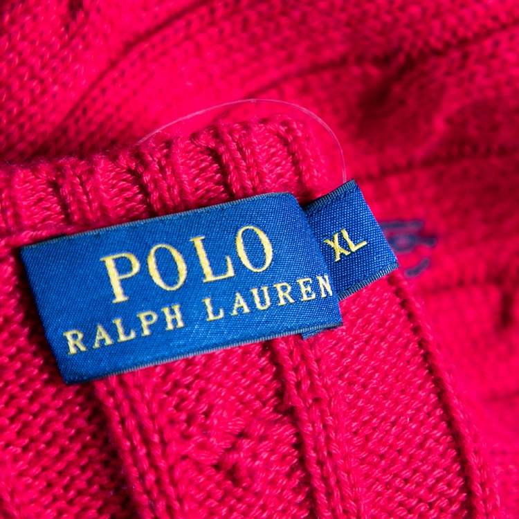 Pre Owned Polo Ralph Lauren Dark Red Cotton V-neck Kimberly Sweater XL