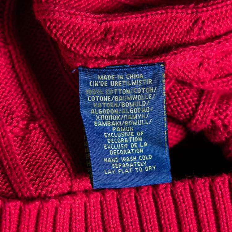 Pre Owned Polo Ralph Lauren Dark Red Cotton V-neck Kimberly Sweater XL