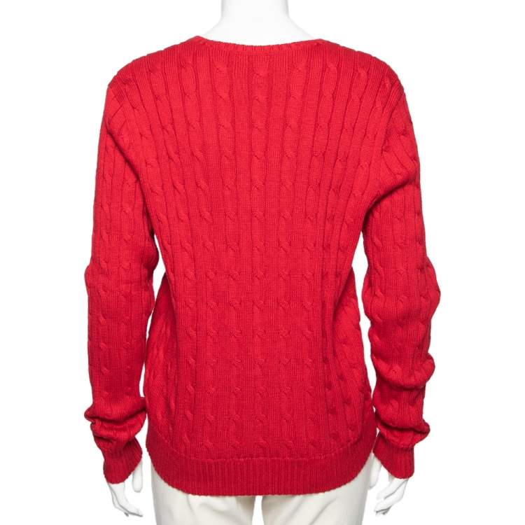 Pre Owned Polo Ralph Lauren Dark Red Cotton V-neck Kimberly Sweater XL