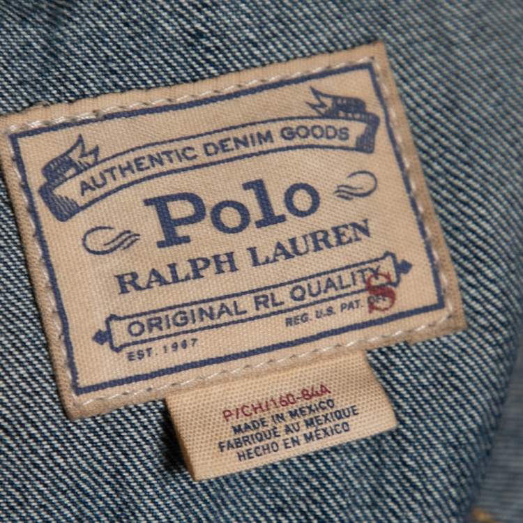 Pre Owned Polo Ralph Lauren Blue Denim Flag Patchwork Denim Trucker Jacket S