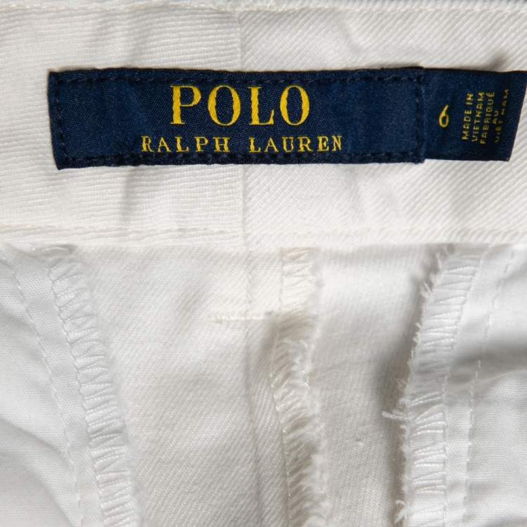Pre Owned Polo Ralph Lauren White Sail Embroidered Cotton Slim Fit Pants M