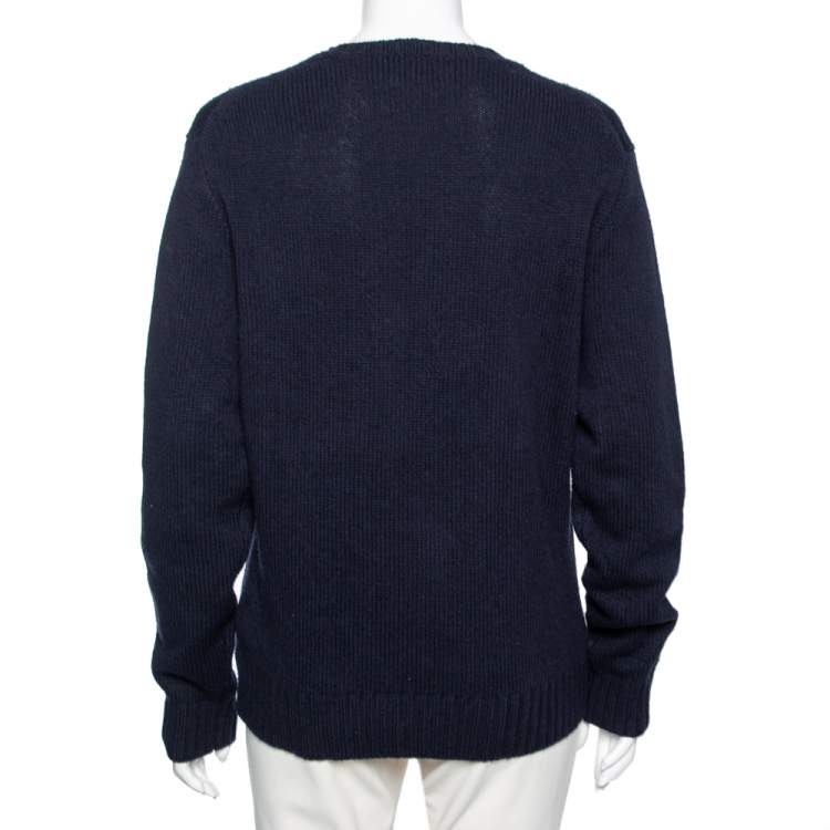 Pre Owned Polo Ralph Lauren Navy Blue Teddy Bear Wool Knit Sweater M 