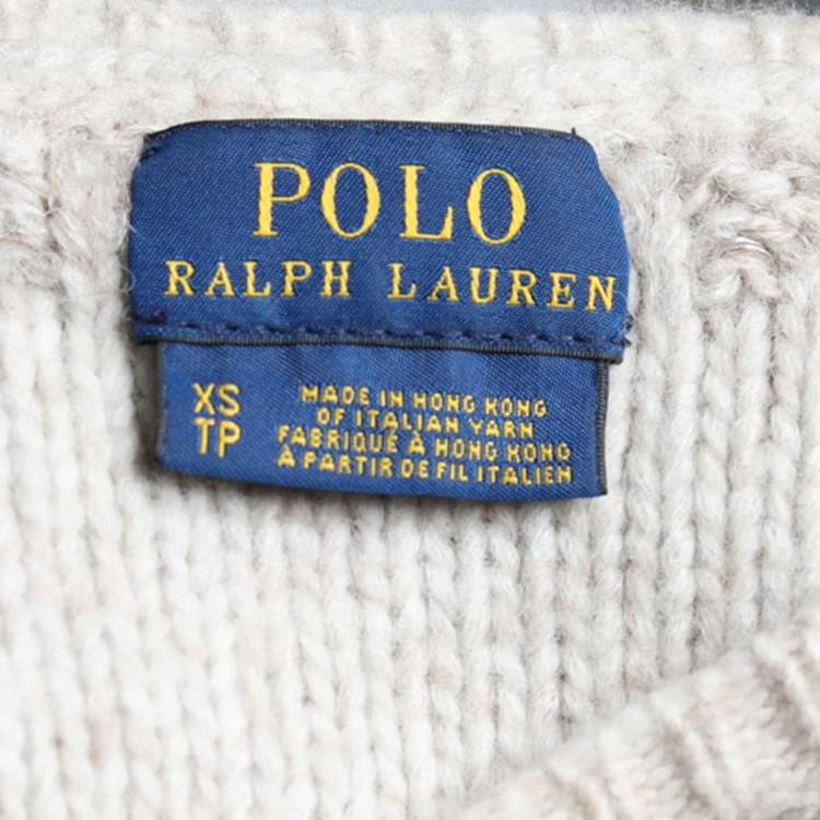 Pre Owned Polo Ralph Lauren Beige Lurex Knit Wool Blend Sweater XS